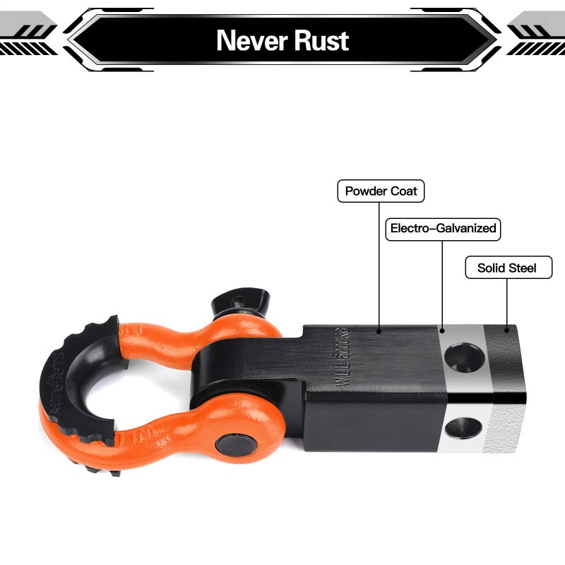 AUTOBOTS Shackle Hitch Receiver 2", 45,000 Lbs Break Strength Heavy Duty Receiver with 5/8" Screw Pin, 3/4" D Ring Shackles, Towing Accessories for Vehicle Recovery Off-Road, Orange&Black - Image 4